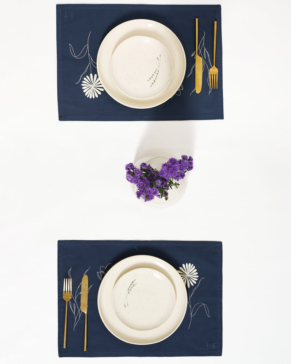 Gardenia Tablemats, Navy Blue ( Set of 2 )
