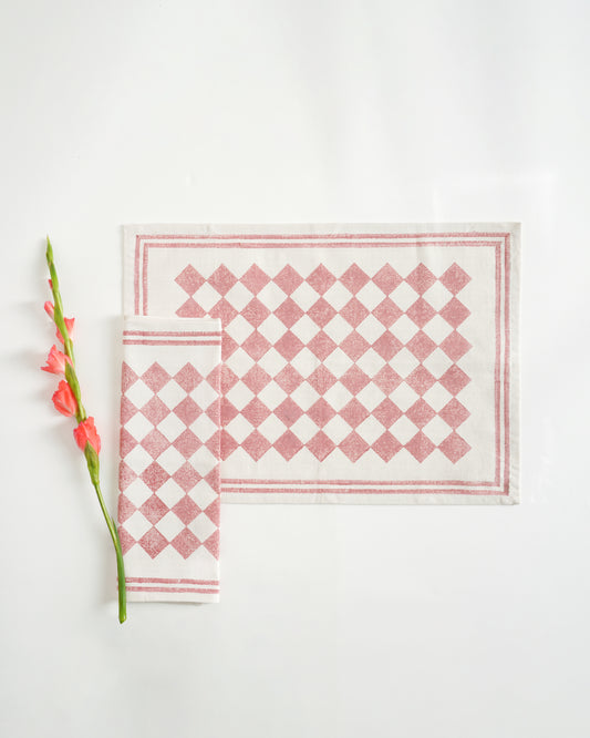 Chessboard Tablemats ,Rose Pink ( Set of 4 )