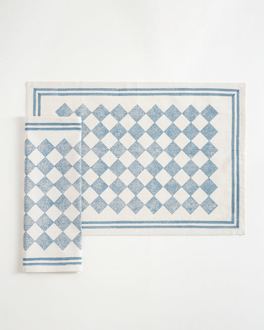Chessboard Tablemats ,Ocean Blue ( Set of 2 )