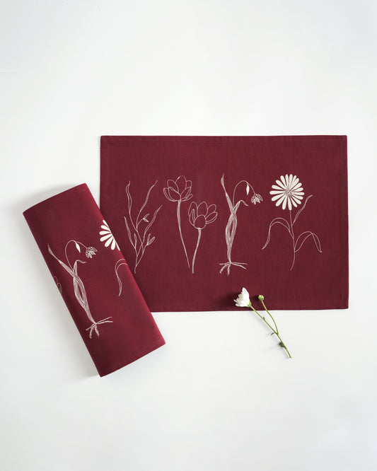 Gardenia Tablemats, Maroon  ( Set of 4 )