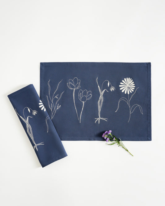 Gardenia Tablemats, Navy Blue ( Set of 2 )