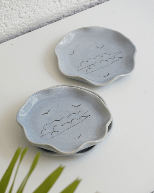 Megh Ruffle Plates, Sky Blue (Set of 2)