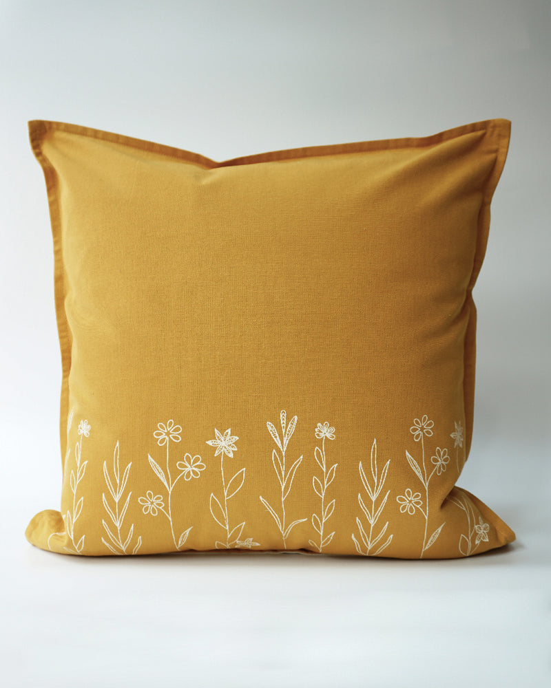 Wildflower Cushion Cover, Yellow (18" X 18")