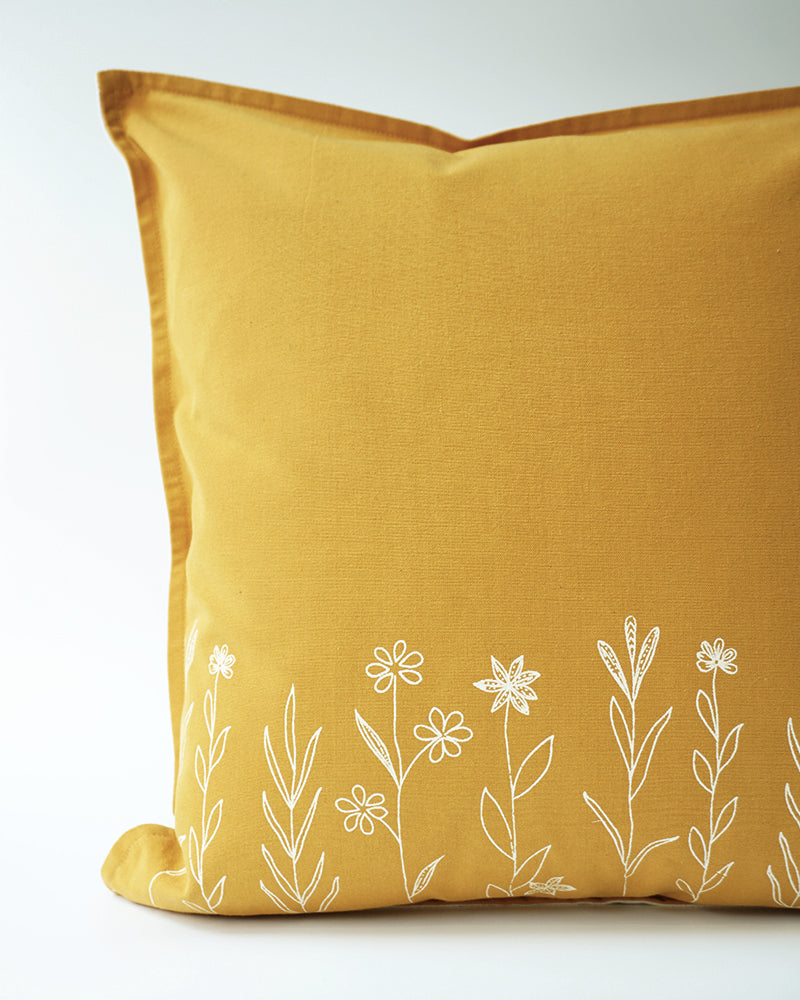 Wildflower Cushion Cover, Yellow (18" X 18")