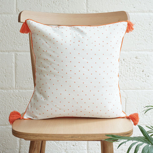 Polka Cushion Cover with Tassels (16” X 16”)