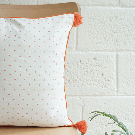 Polka Cushion Cover with Tassels (16” X 16”)