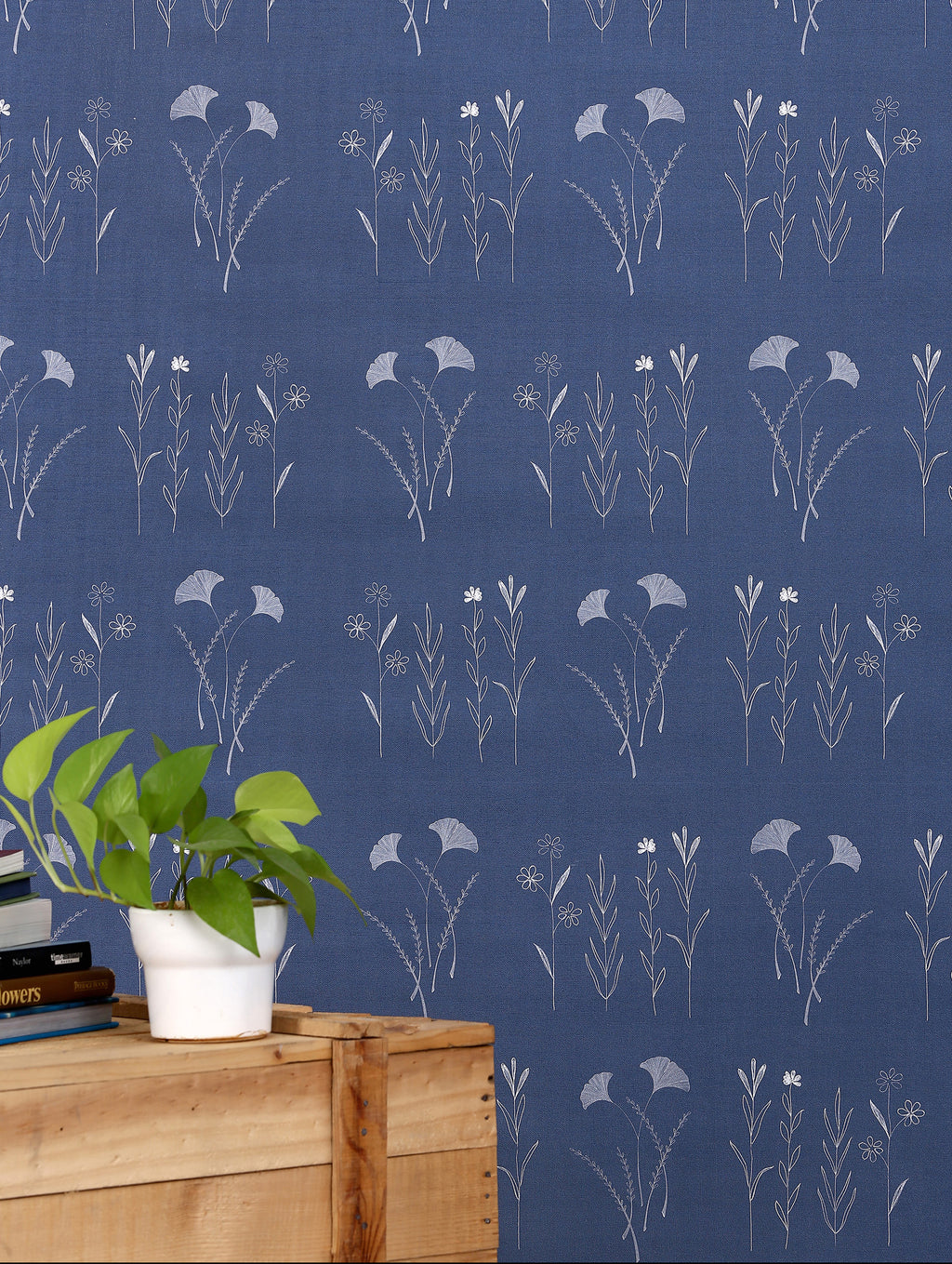 Mixed wildflower wallpaper with assorted hand-illustrated blooms and foliage in gentle tones.