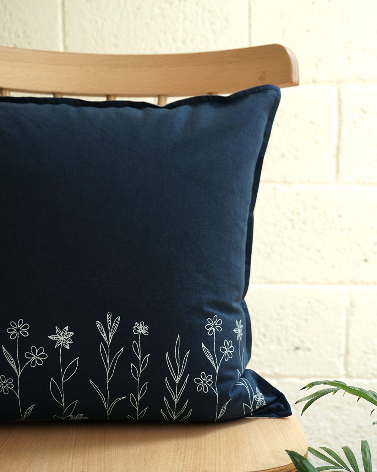 Wildflower Cushion Cover, Navy blue (16” X 16”)